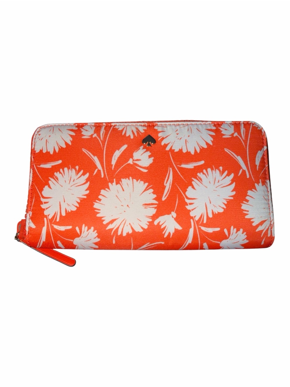 NWT KATE SPADE Orange Floral Print Large Zip Around Continental Wallet